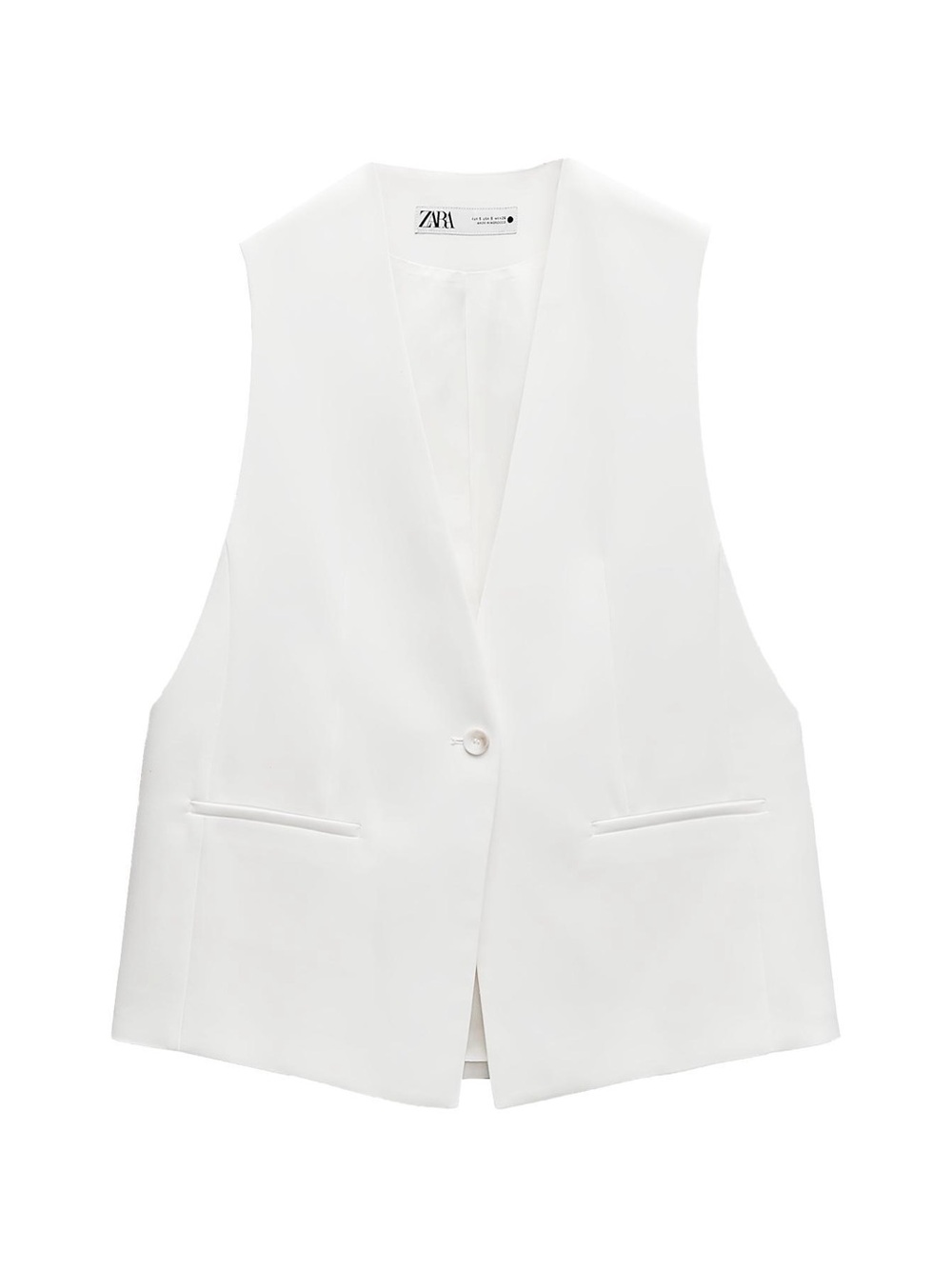 ZARA White Single-Button V-Neck Vest